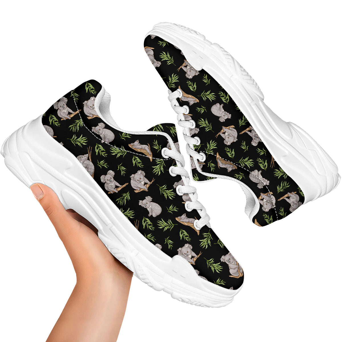Koala Bear Black Print Pattern White Chunky Shoes-grizzshop