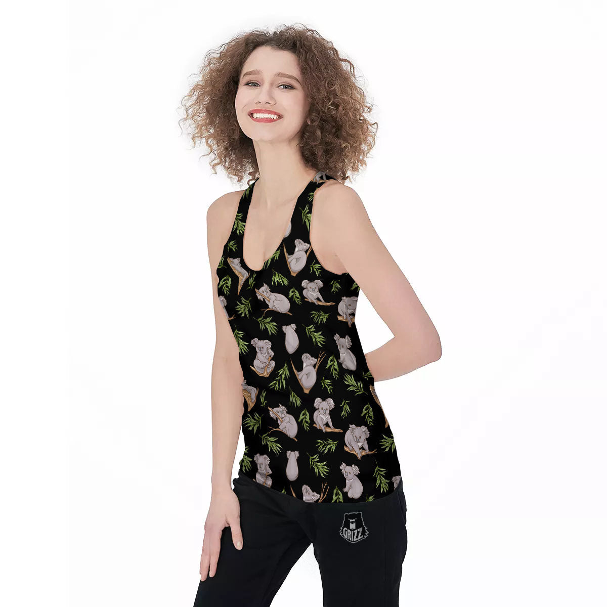 Koala Bear Black Print Pattern Women's Racerback Tank Top-grizzshop