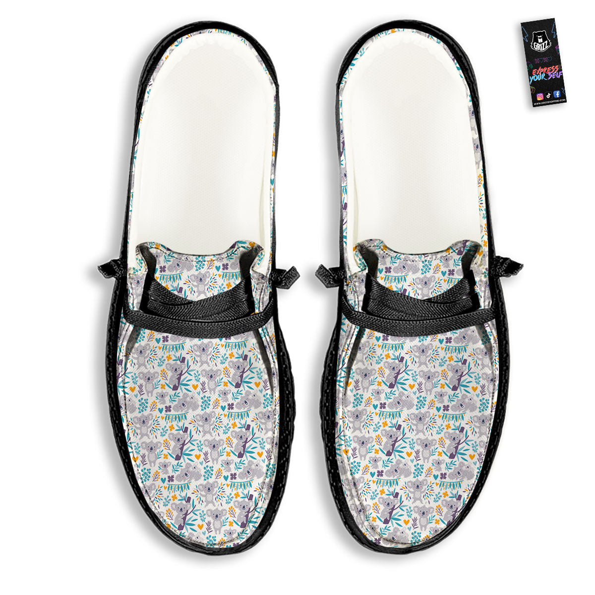 Koala Cartoon Print Pattern Black Loafers-grizzshop