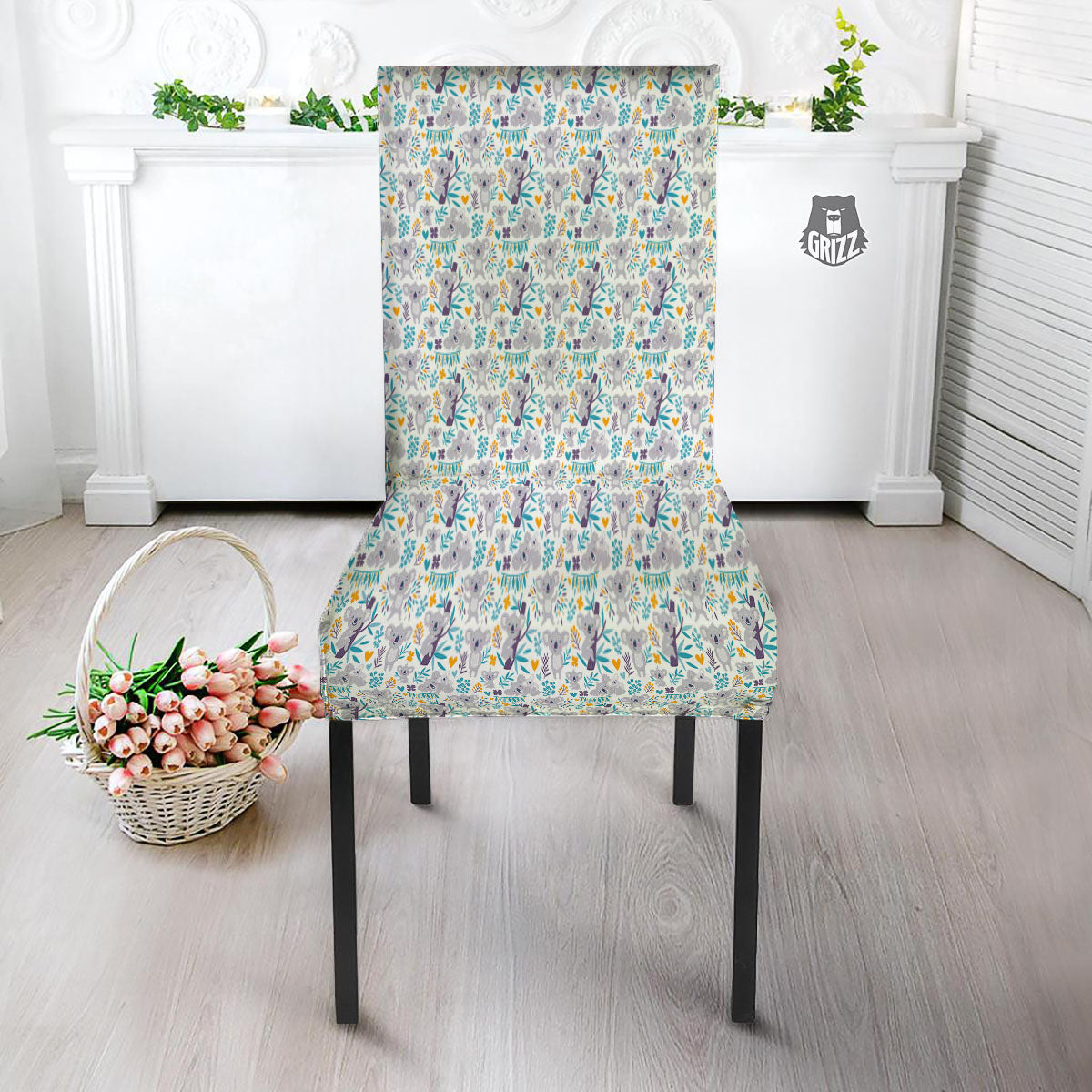Koala Cartoon Print Pattern Dining Chair Slipcover-grizzshop