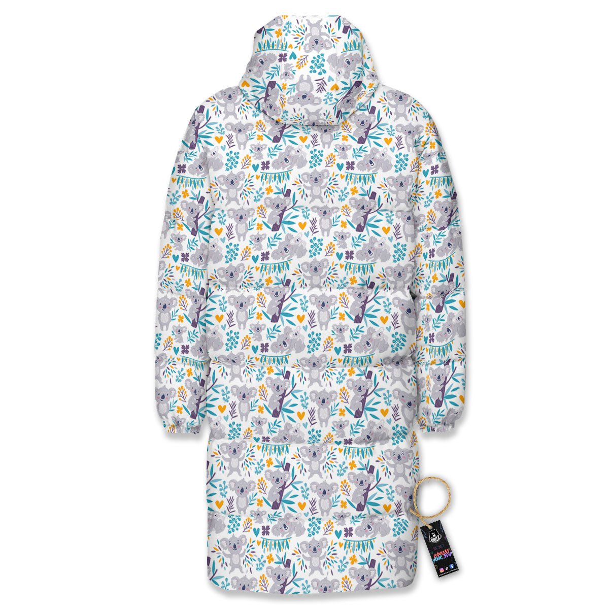 Koala Cartoon Print Pattern Long Down Jacket-grizzshop