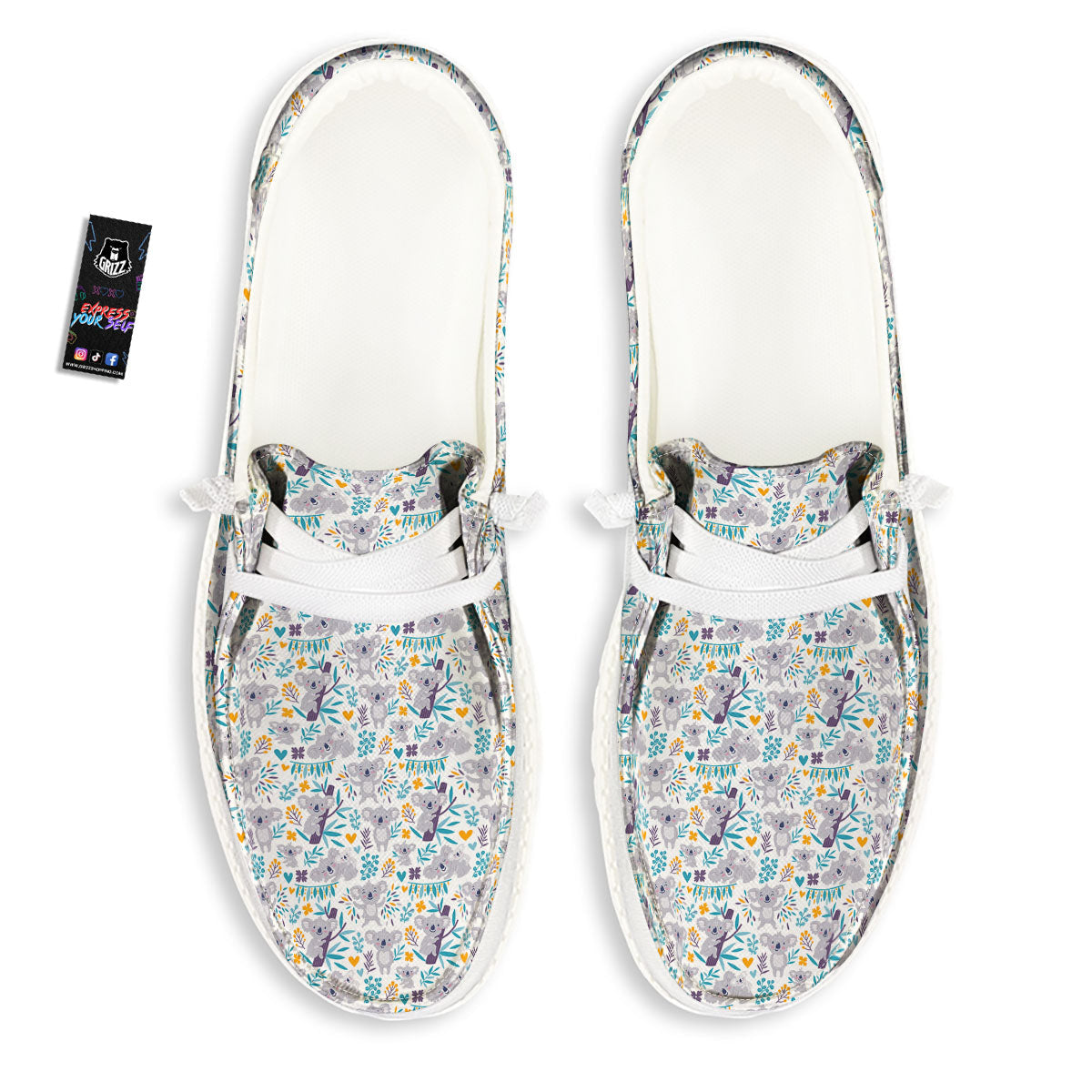 Koala Cartoon Print Pattern White Loafers-grizzshop