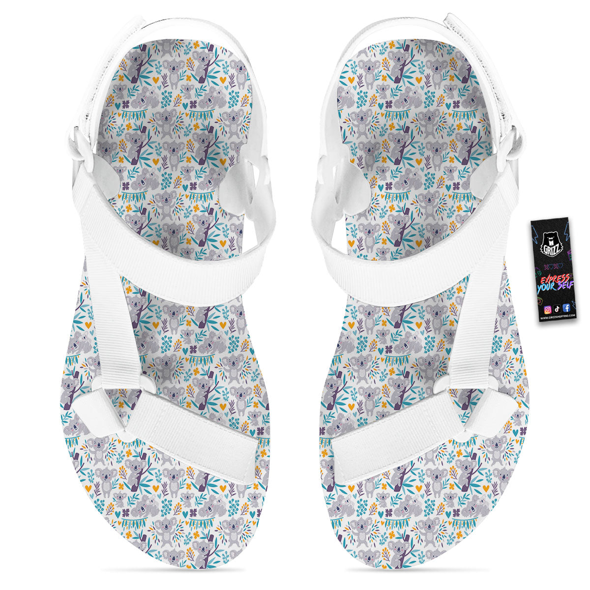 Koala Cartoon Print Pattern White Open Toe Sandals-grizzshop
