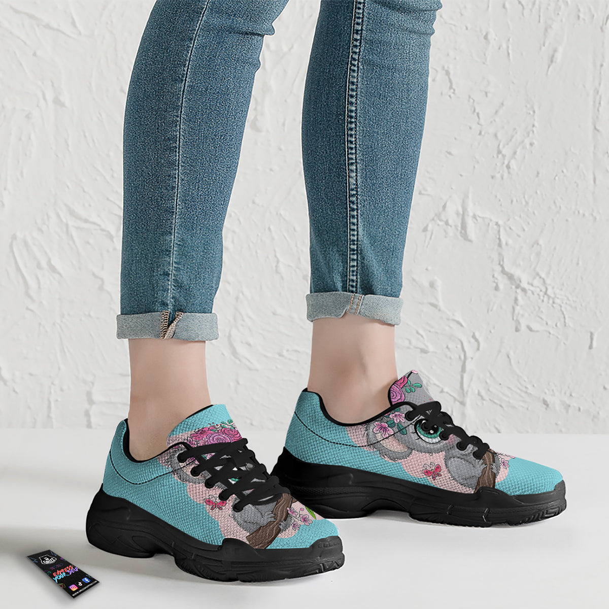 Koala Cute Print Black Chunky Shoes-grizzshop