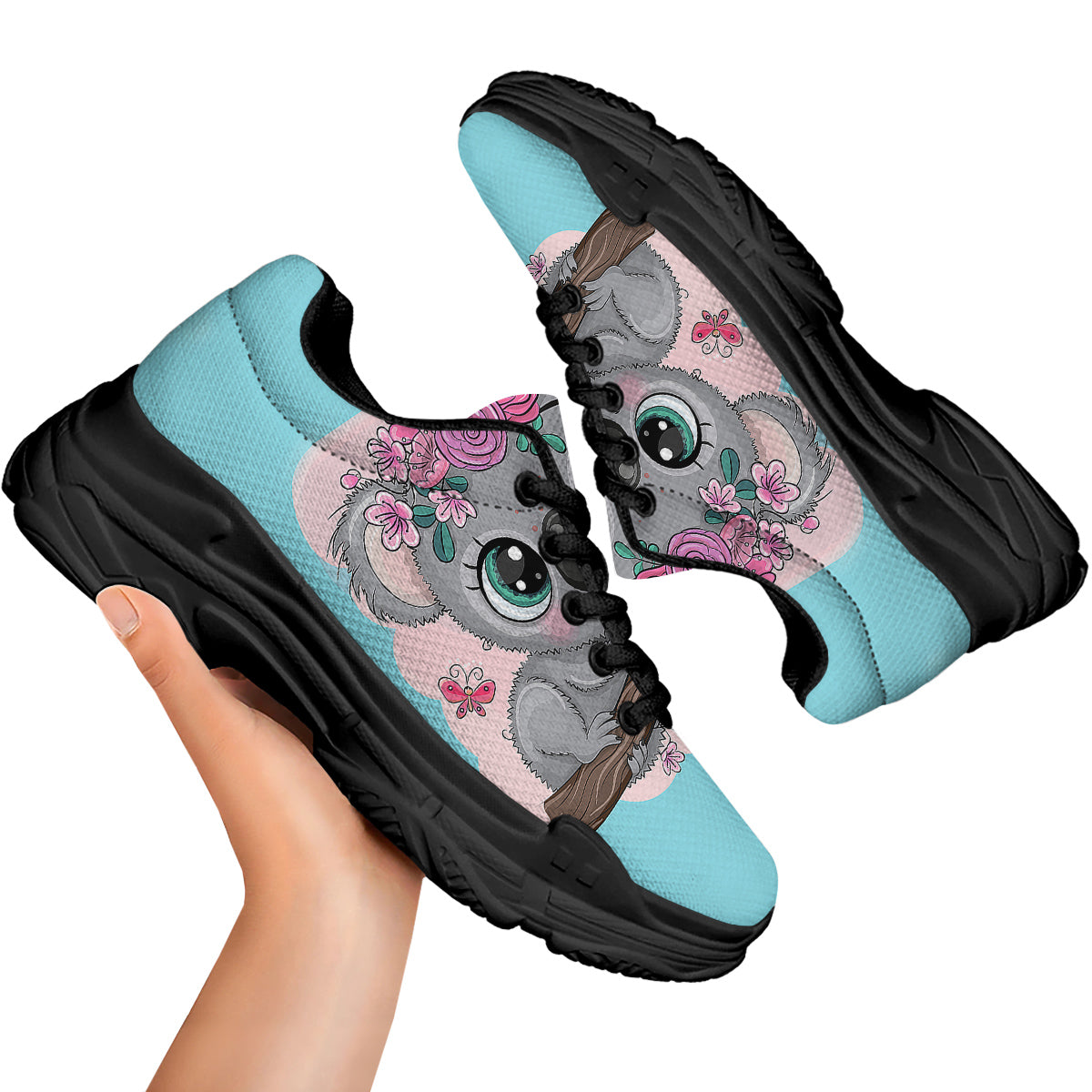 Koala Cute Print Black Chunky Shoes-grizzshop