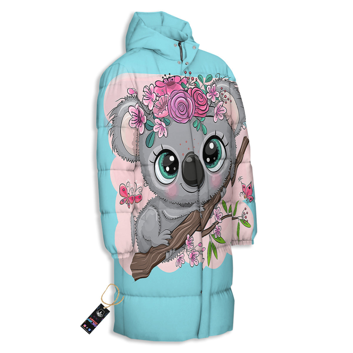 Koala Cute Print Long Down Jacket-grizzshop