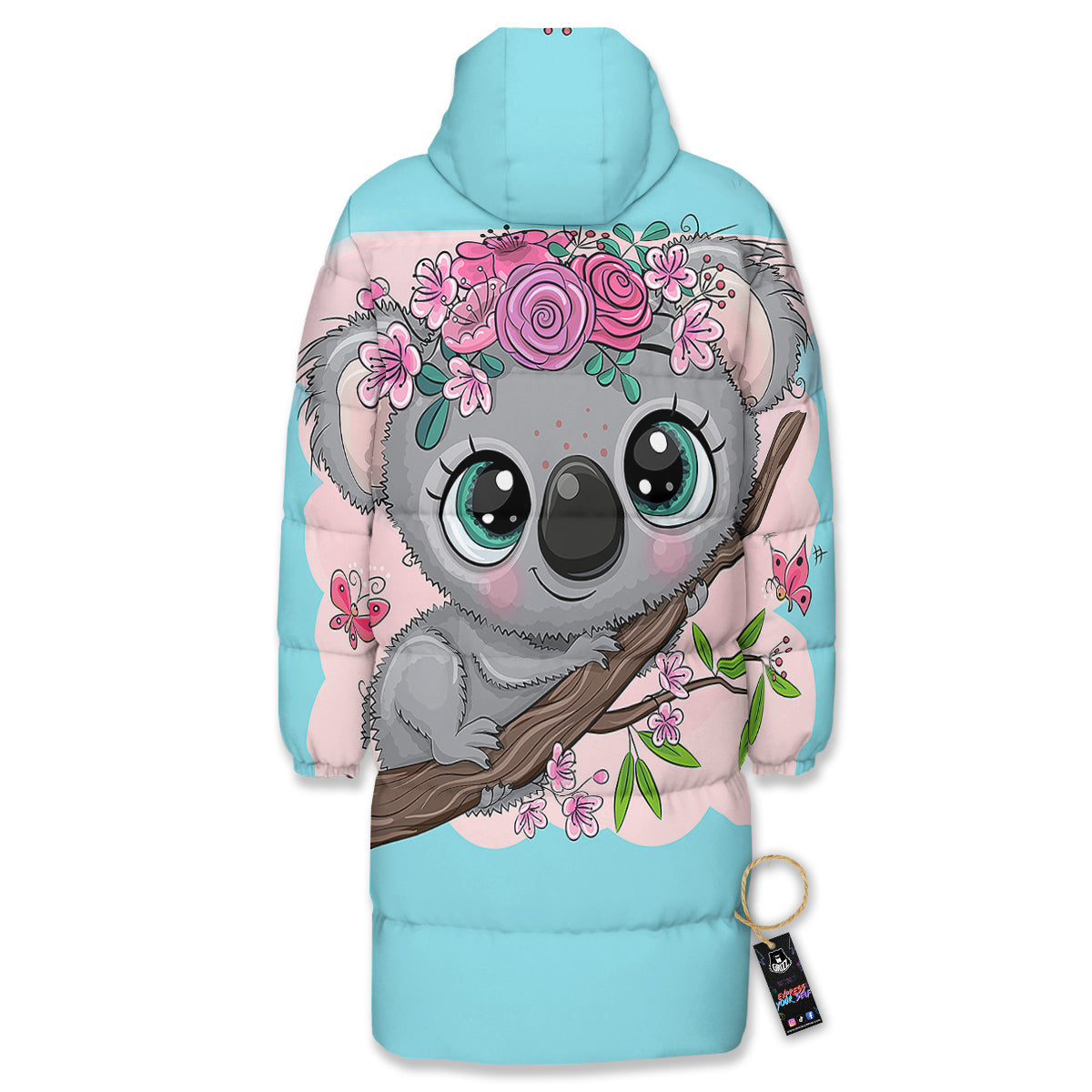 Koala Cute Print Long Down Jacket-grizzshop