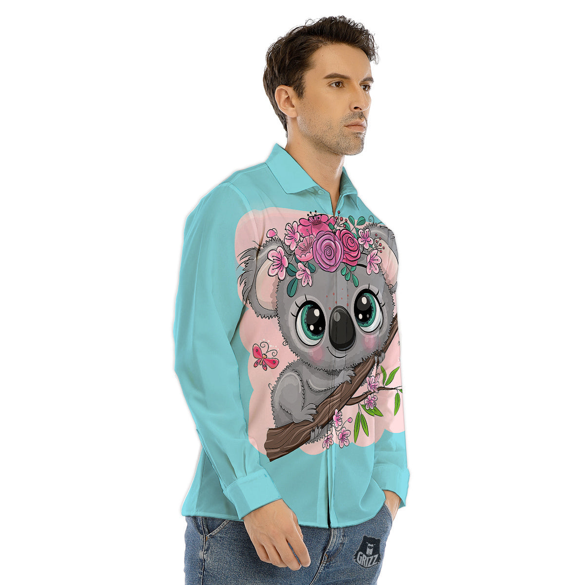 Koala Cute Print Men's Dress Shirts-grizzshop