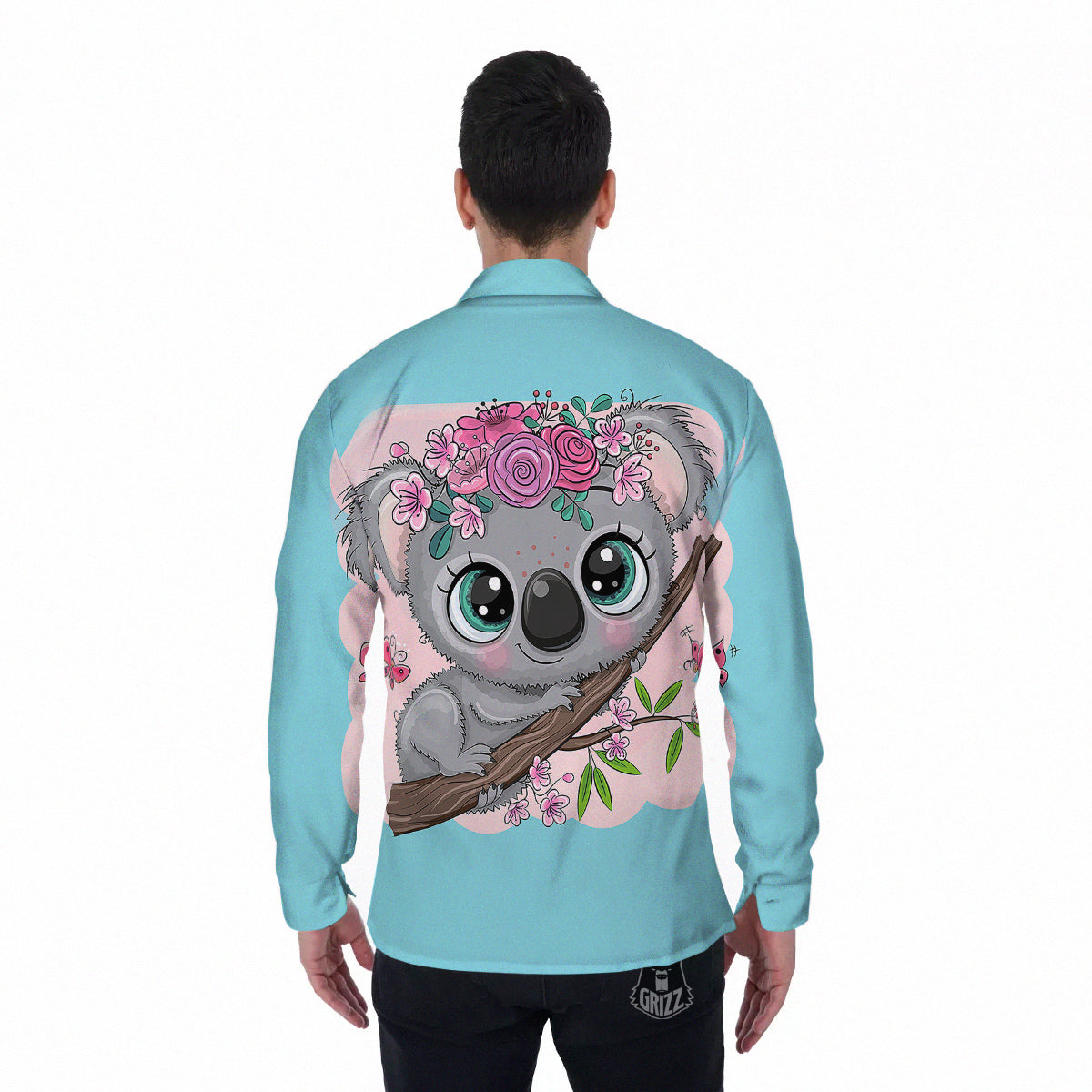 Koala Cute Print Men's Long Sleeve Shirts-grizzshop