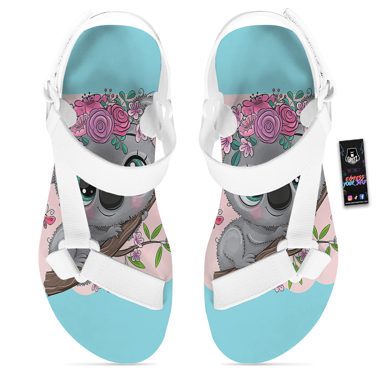 Koala Cute Print White Open Toe Sandals-grizzshop
