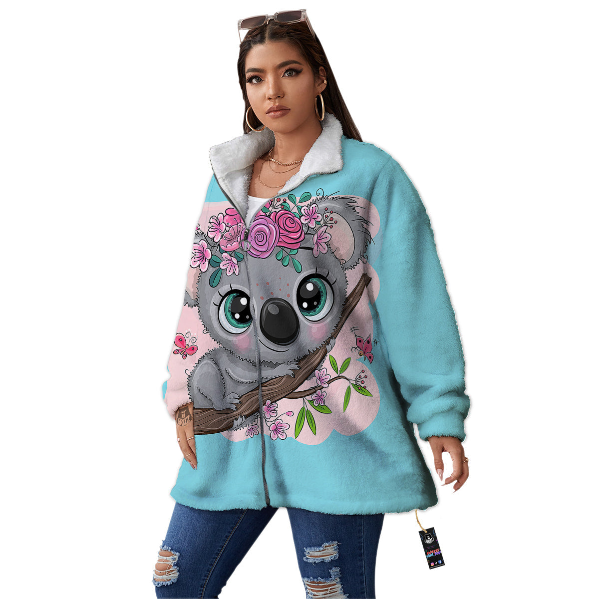 Koala Cute Print Women's Sherpa Jacket-grizzshop