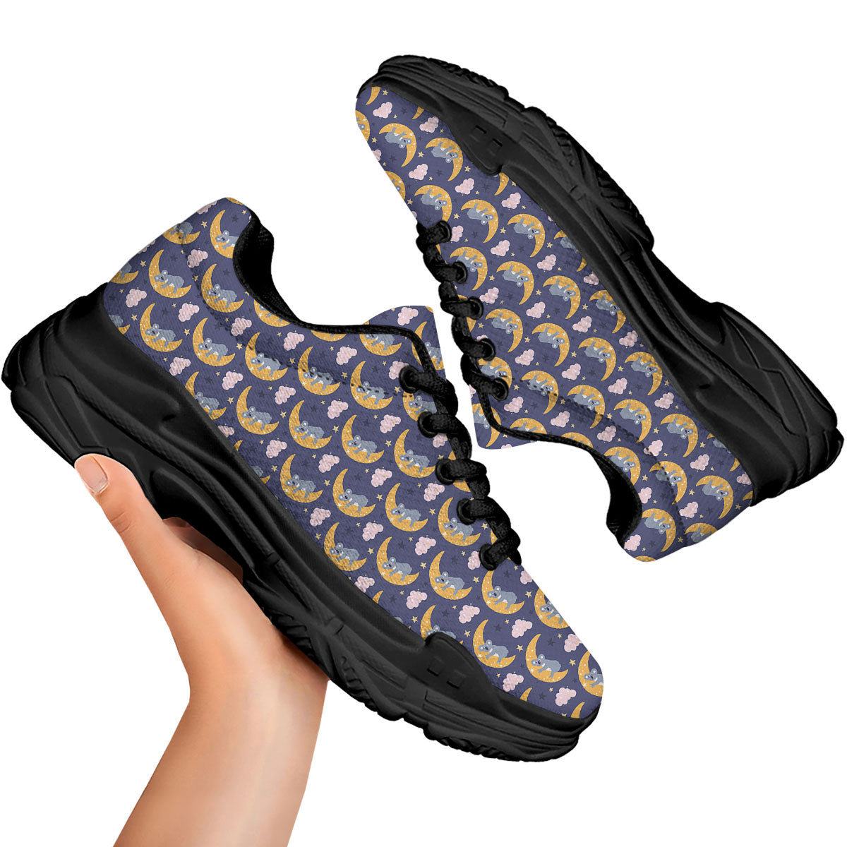 Koala Good Night Print Pattern Black Chunky Shoes-grizzshop