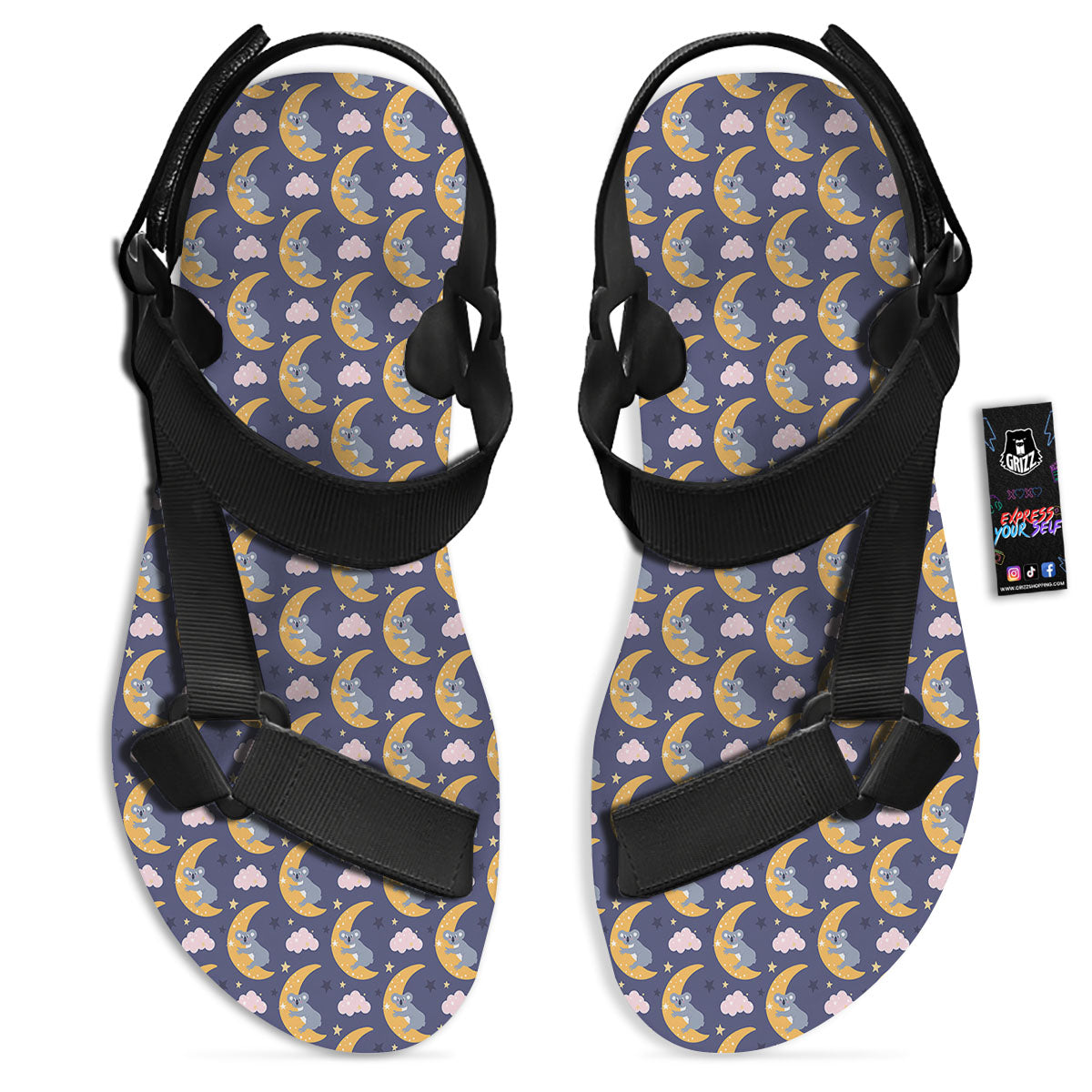 Koala Good Night Print Pattern Black Open Toe Sandals-grizzshop