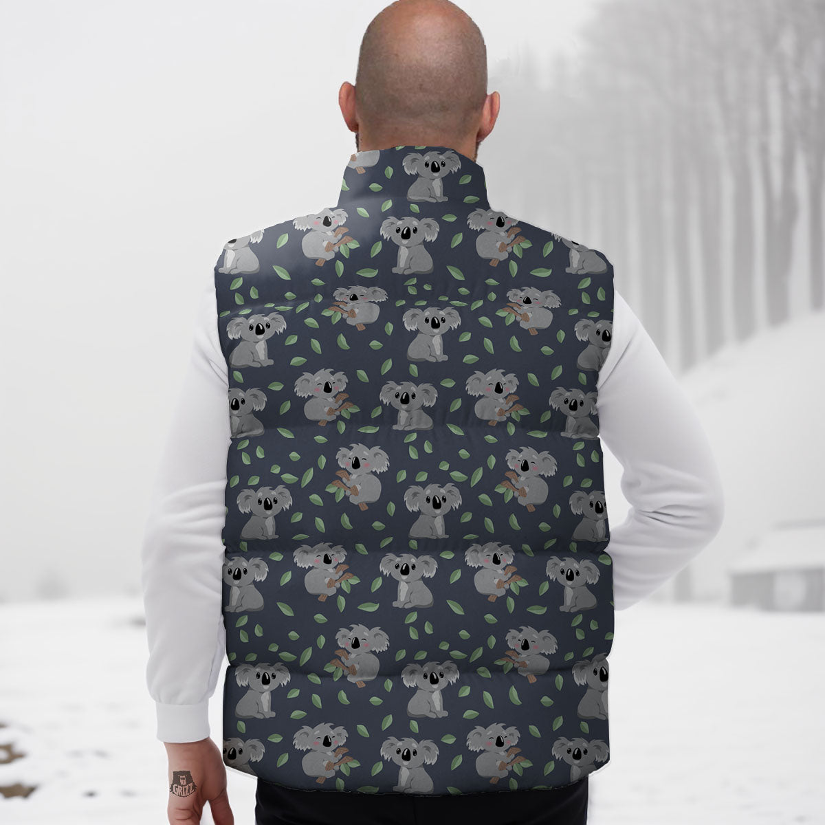 Koala Grey Print Pattern Down Vest-grizzshop