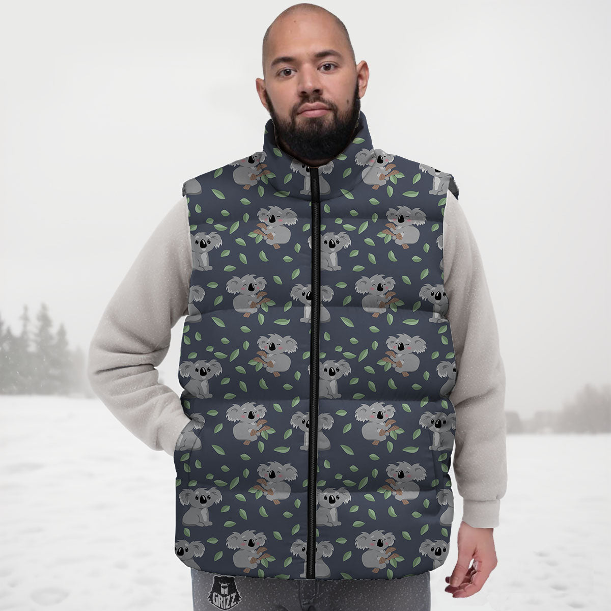 Koala Grey Print Pattern Down Vest