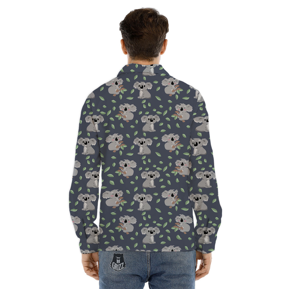 Koala Grey Print Pattern Men's Dress Shirts-grizzshop