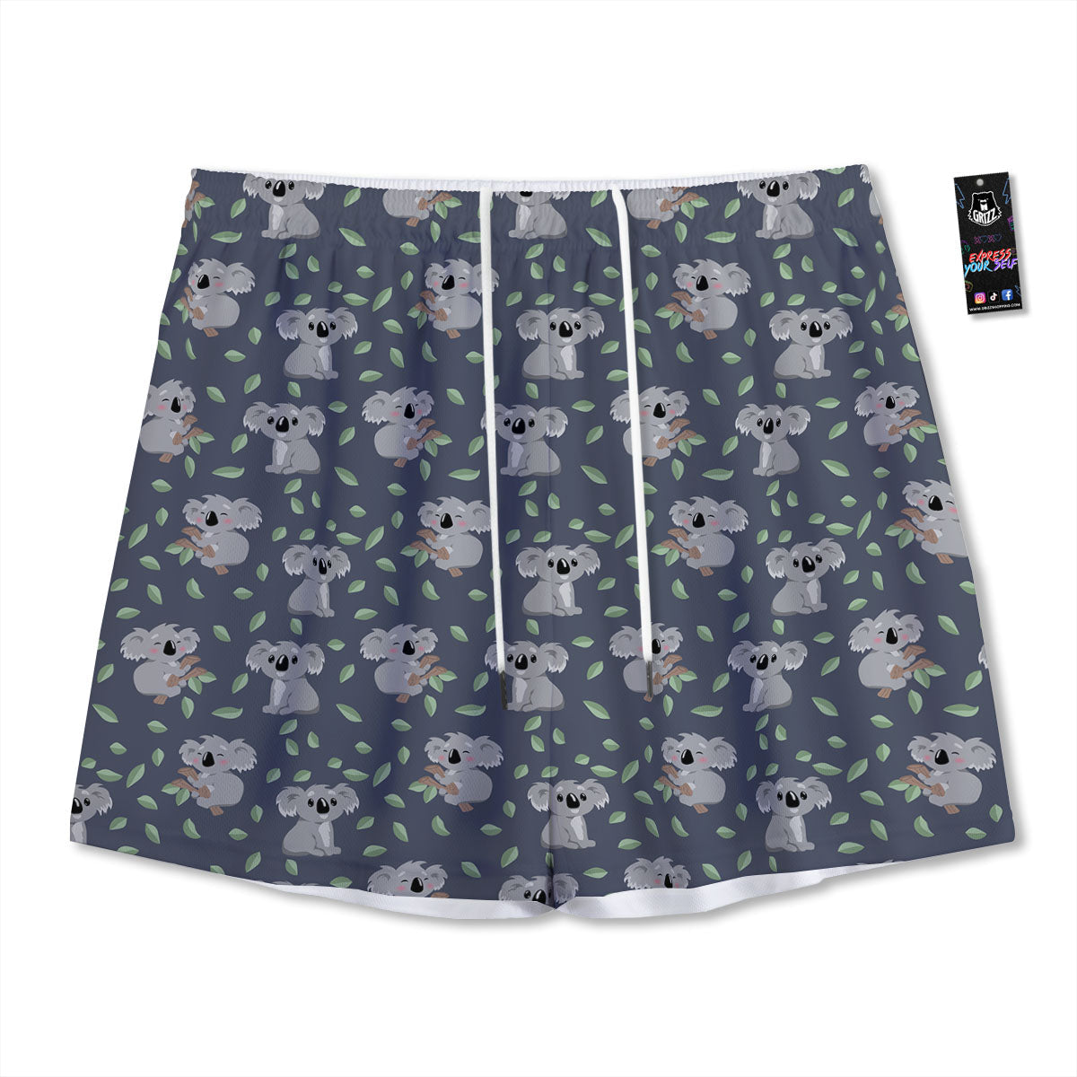 Koala Grey Print Pattern Mesh Shorts-grizzshop