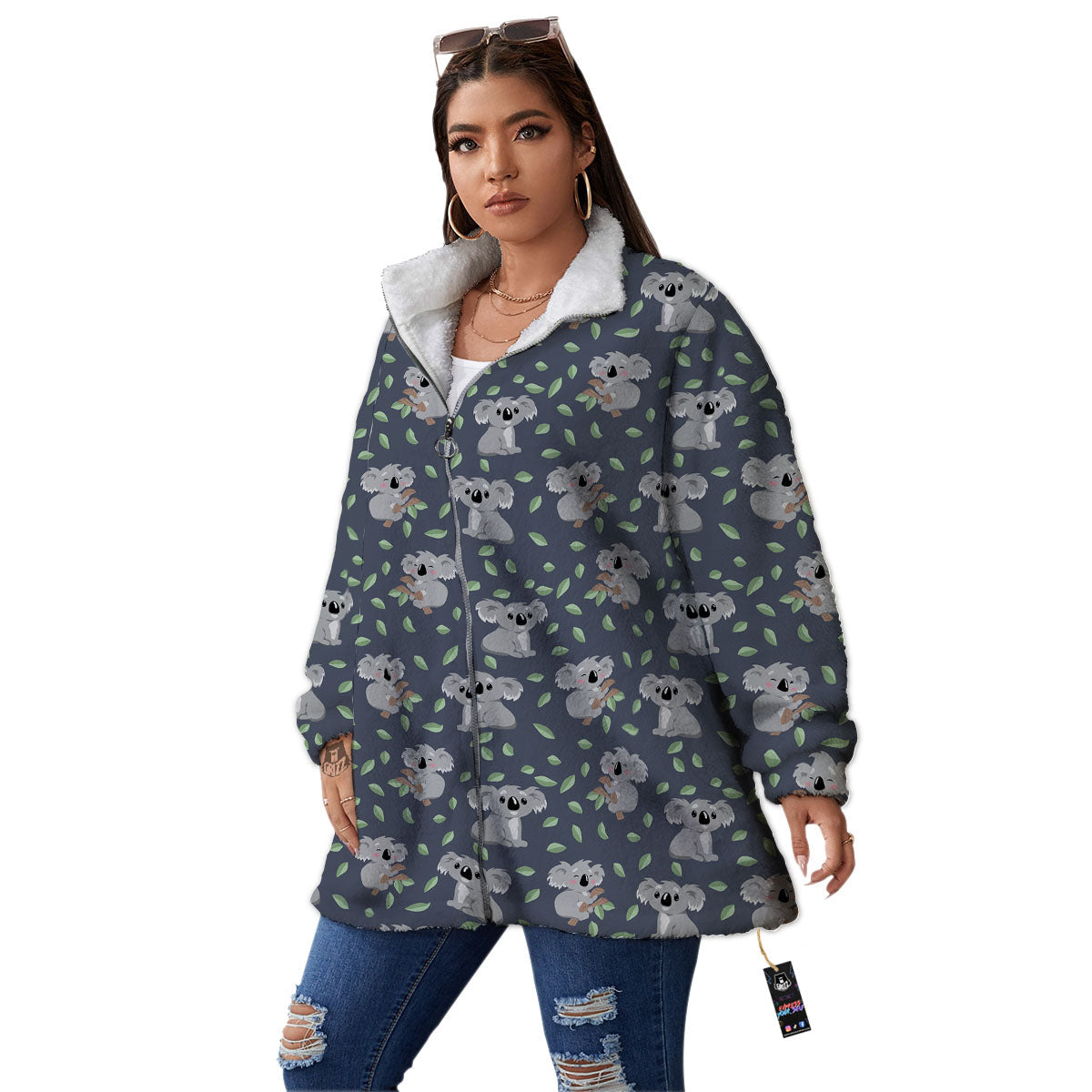 Koala Grey Print Pattern Women's Sherpa Jacket-grizzshop