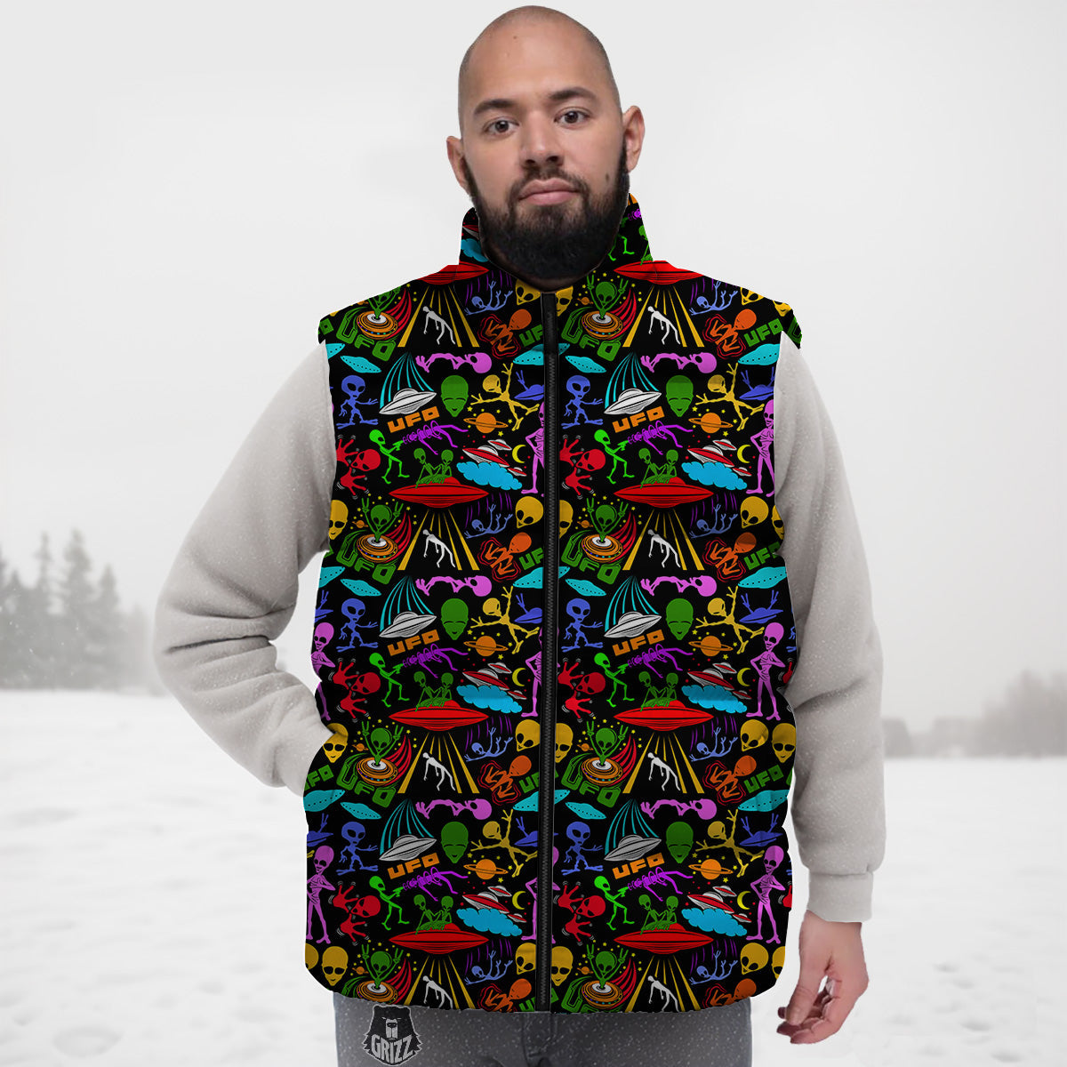 Koala Pattern Print Down Vest-grizzshop
