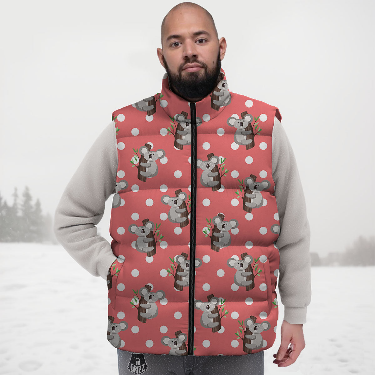 Koala Polka Dot Print Pattern Down Vest-grizzshop