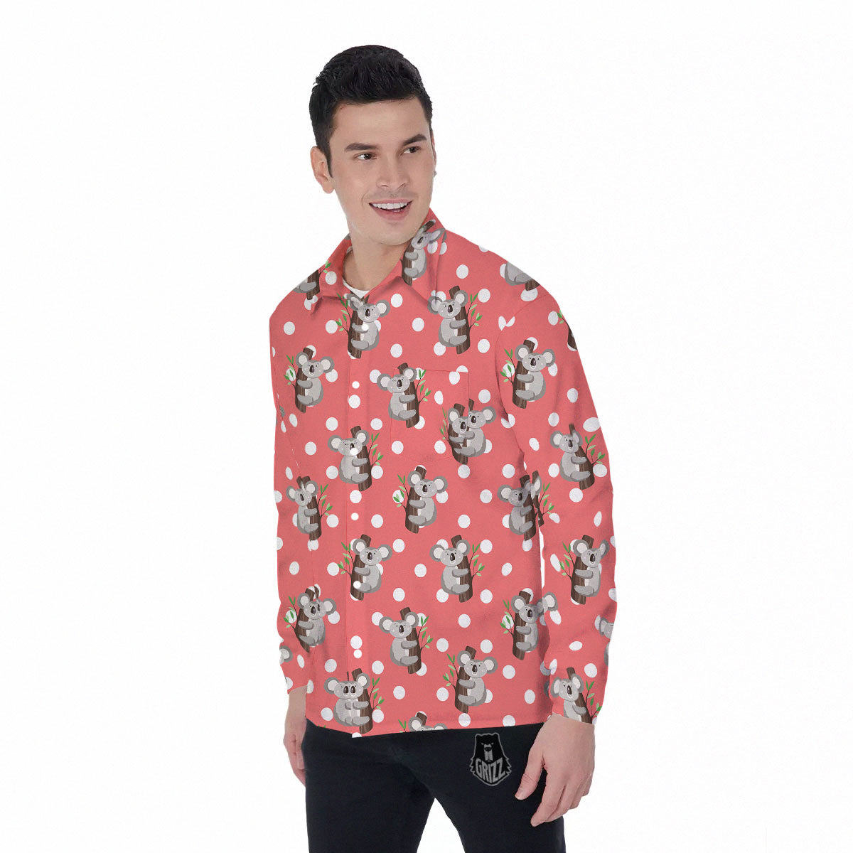 Koala Polka Dot Print Pattern Men's Long Sleeve Shirts-grizzshop