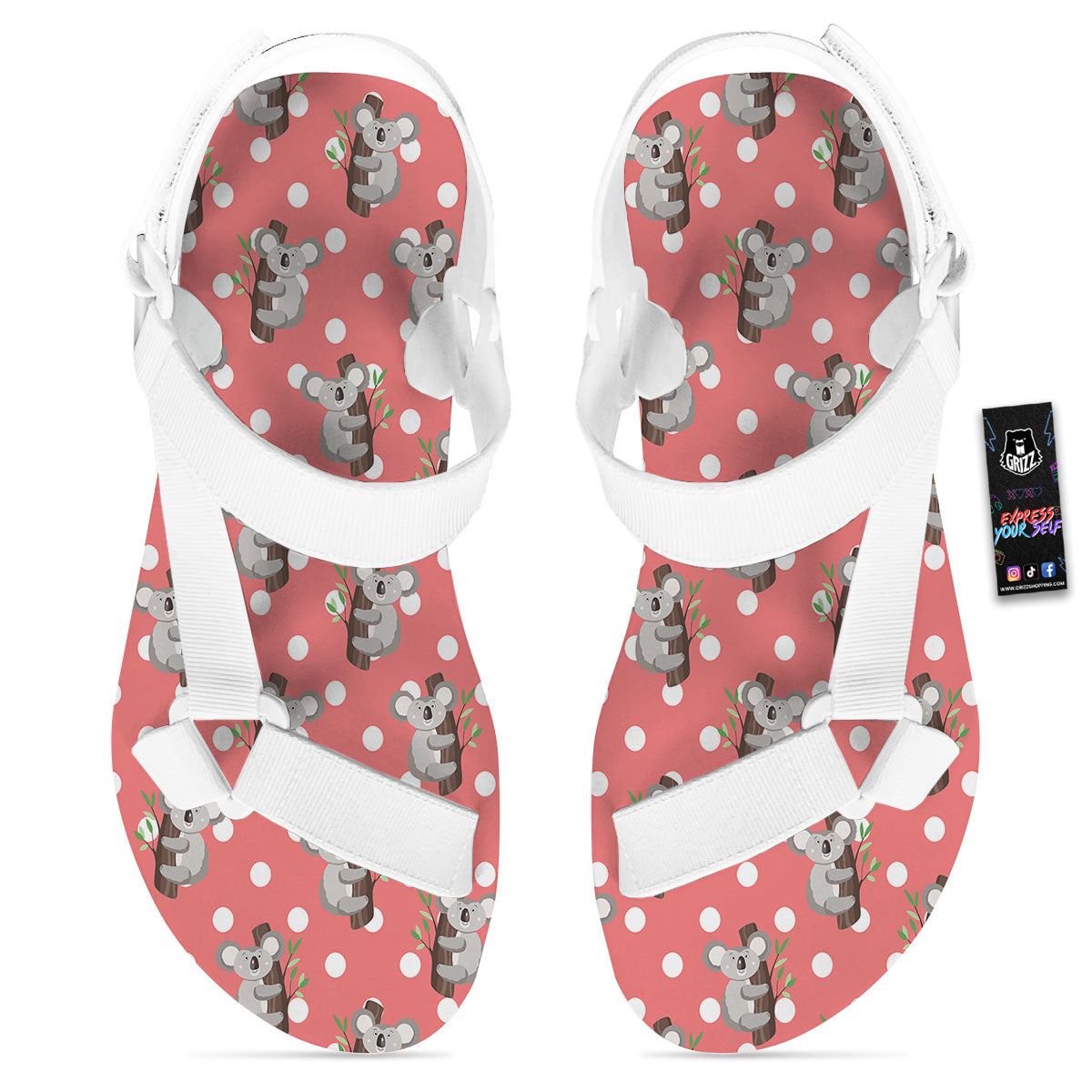 Koala Polka Dot Print Pattern White Open Toe Sandals-grizzshop