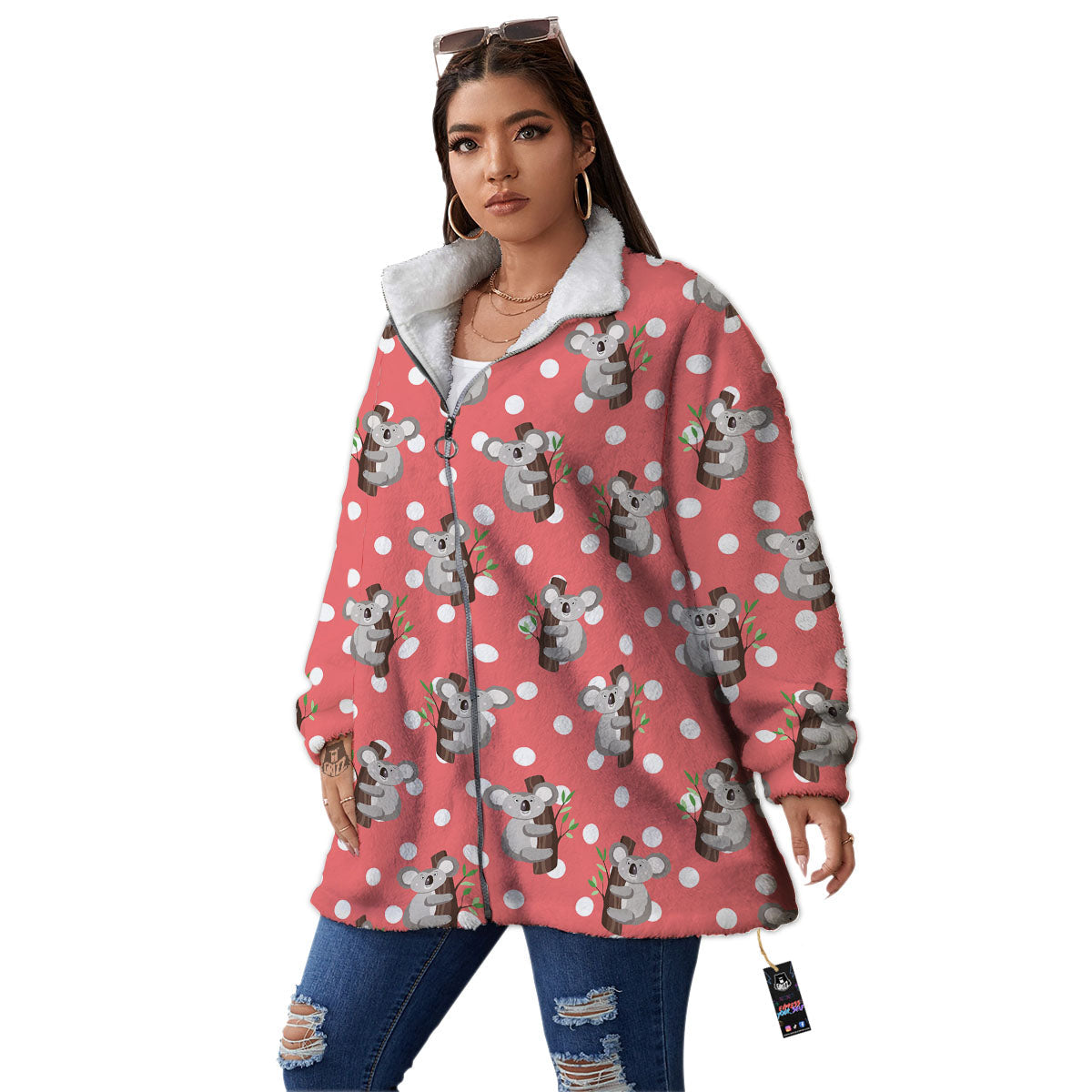 Koala Polka Dot Print Pattern Women's Sherpa Jacket-grizzshop