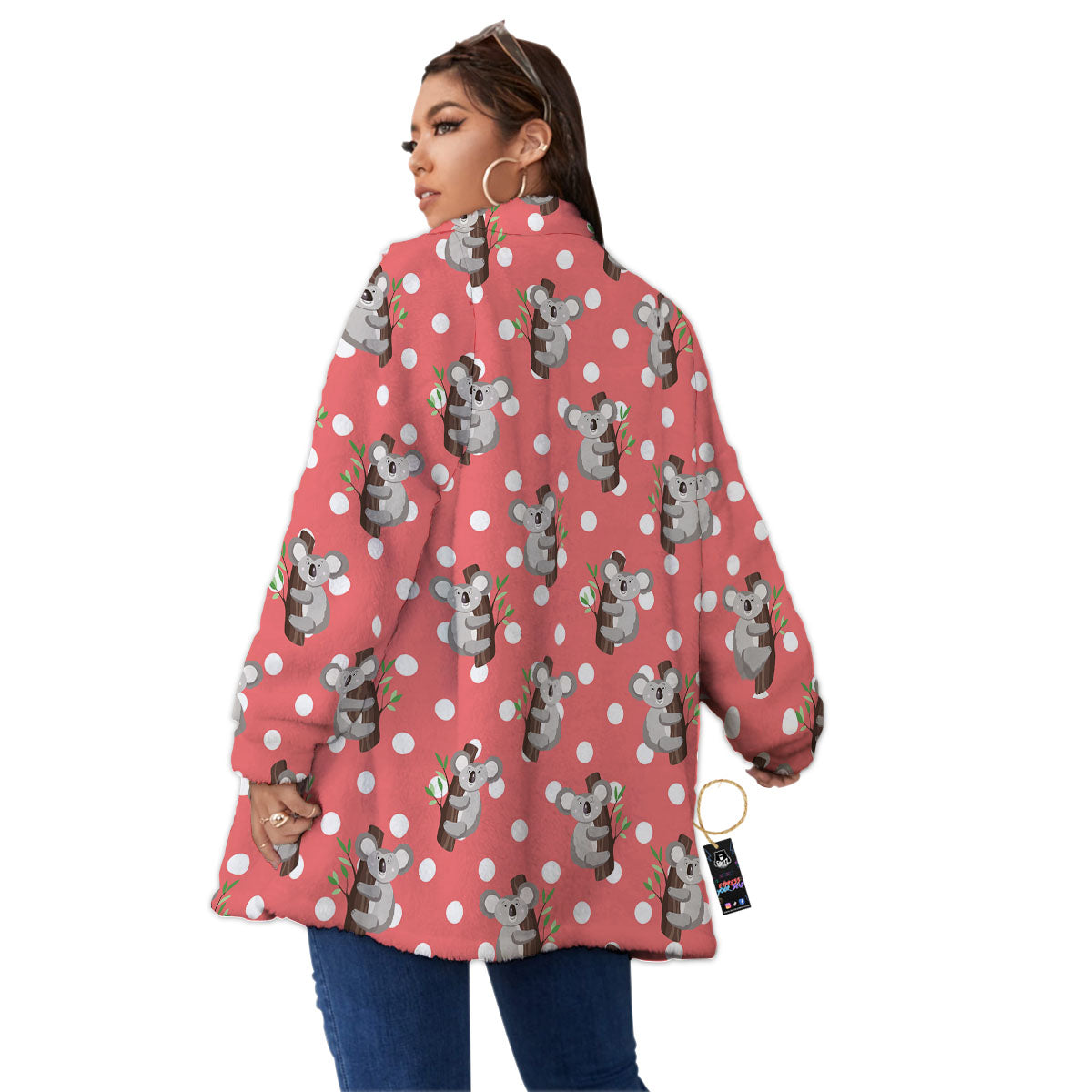 Koala Polka Dot Print Pattern Women's Sherpa Jacket-grizzshop