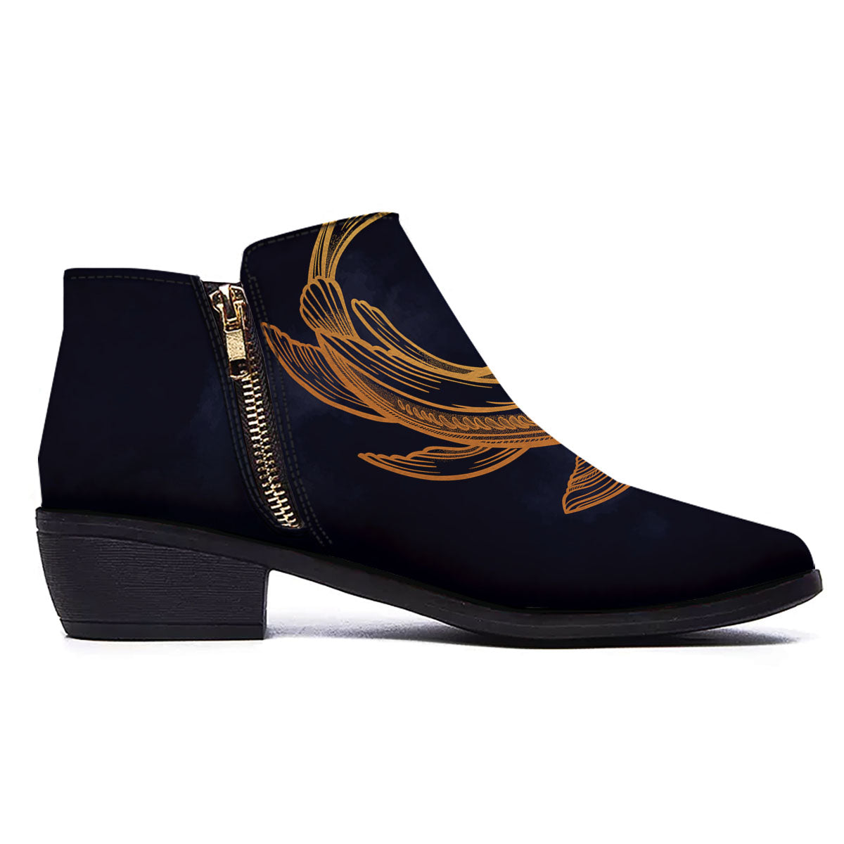 Koi Carp Golden Spiritual Print Ankle Boots-grizzshop
