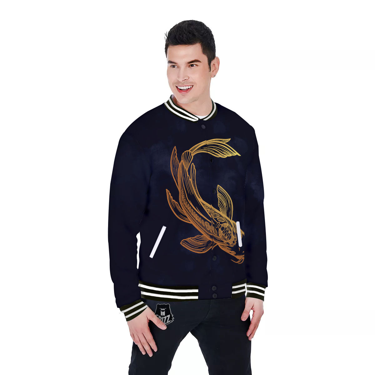 Koi Carp Golden Spiritual Print Baseball Jacket-grizzshop