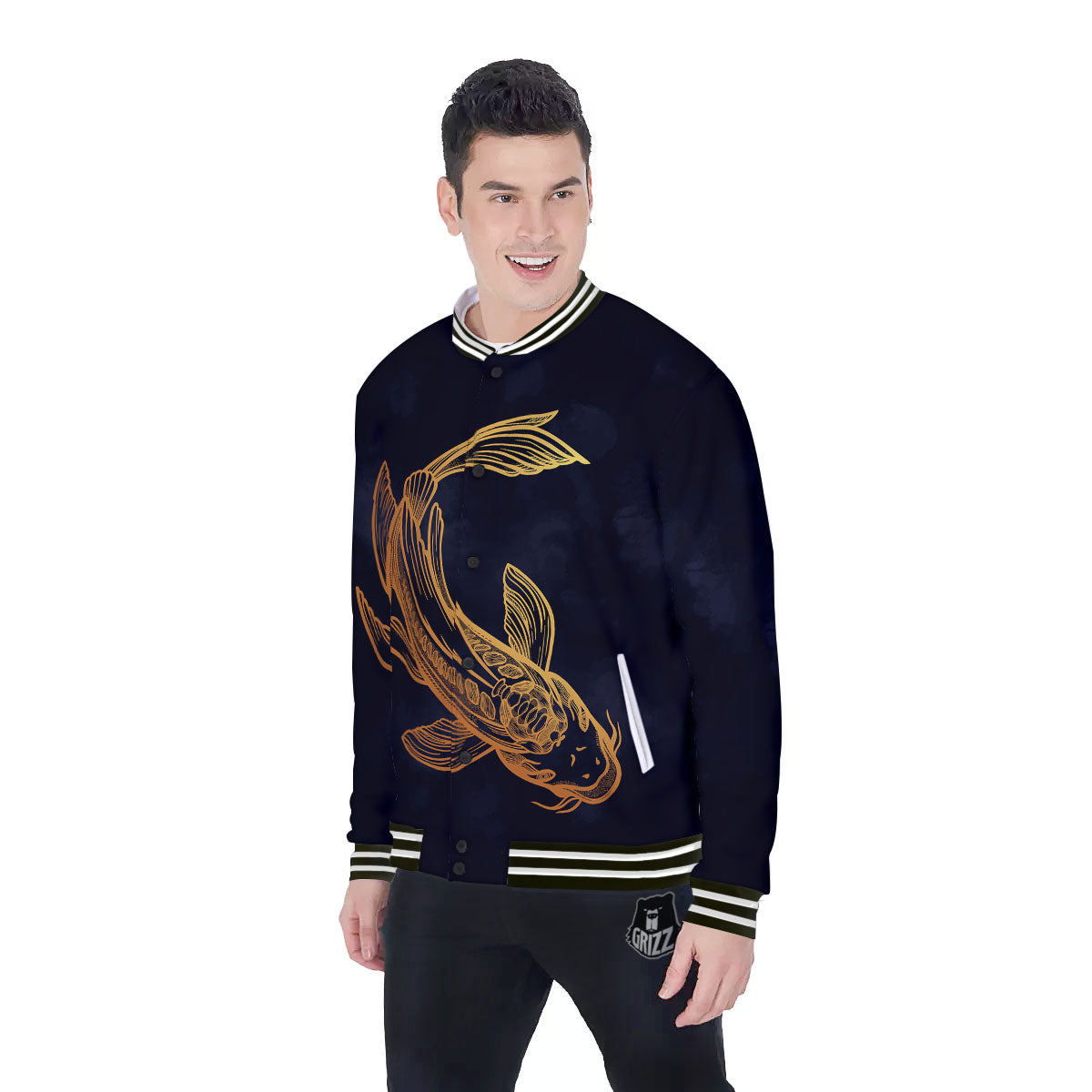 Koi Carp Golden Spiritual Print Baseball Jacket-grizzshop