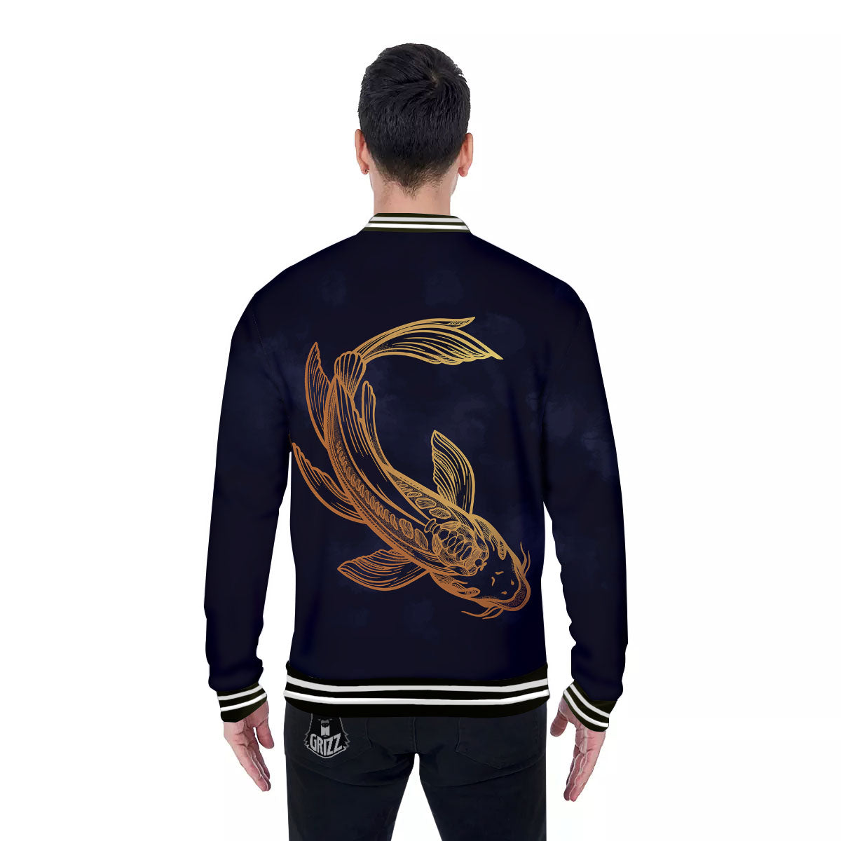 Koi Carp Golden Spiritual Print Baseball Jacket-grizzshop