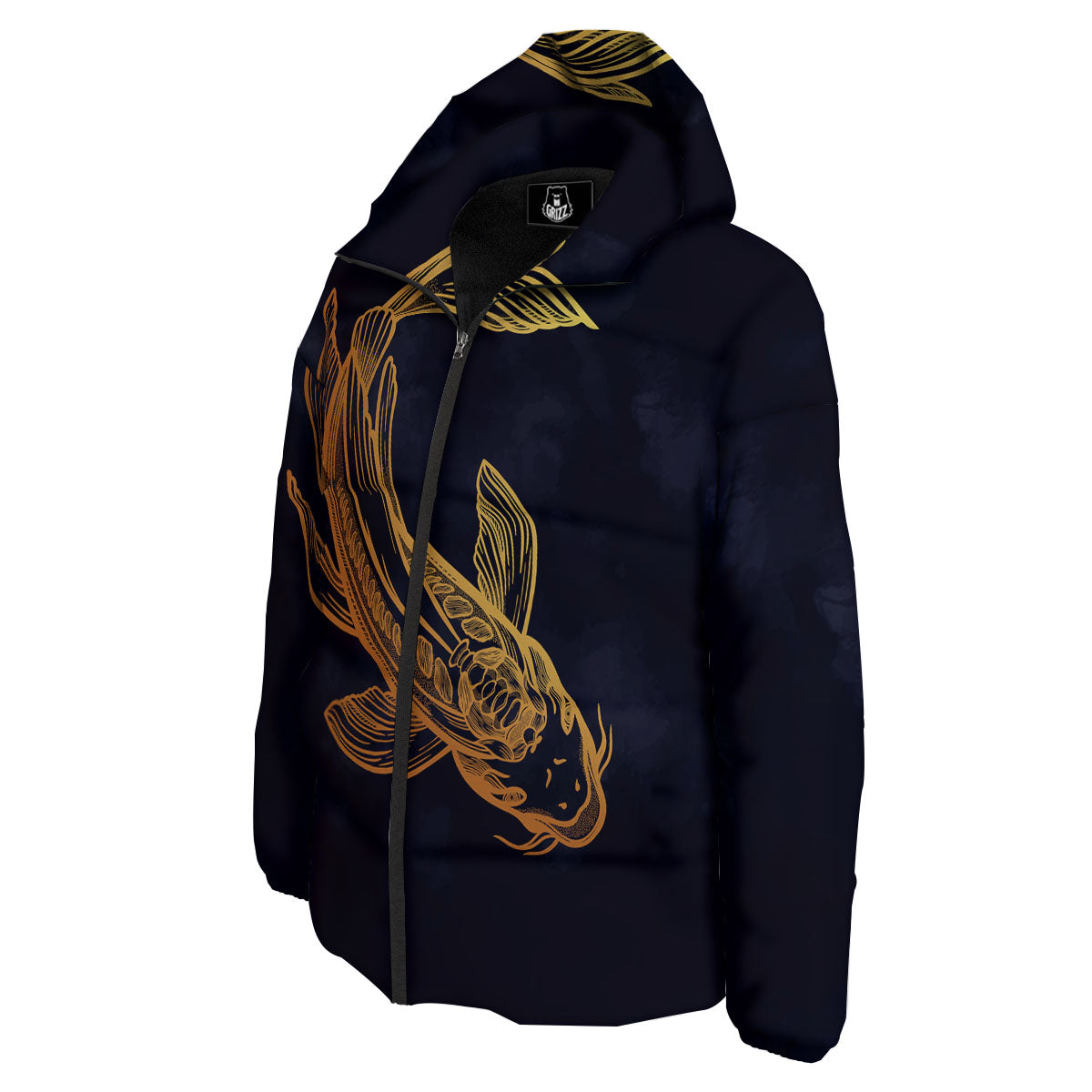 Koi Carp Golden Spiritual Print Down Jacket-grizzshop