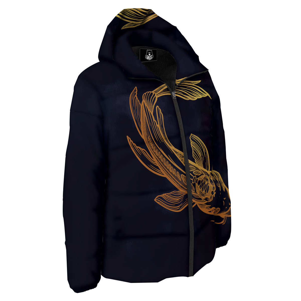 Koi Carp Golden Spiritual Print Down Jacket-grizzshop
