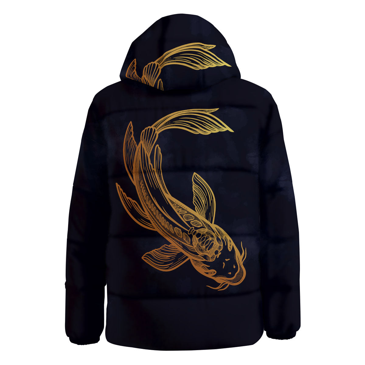 Koi Carp Golden Spiritual Print Down Jacket-grizzshop