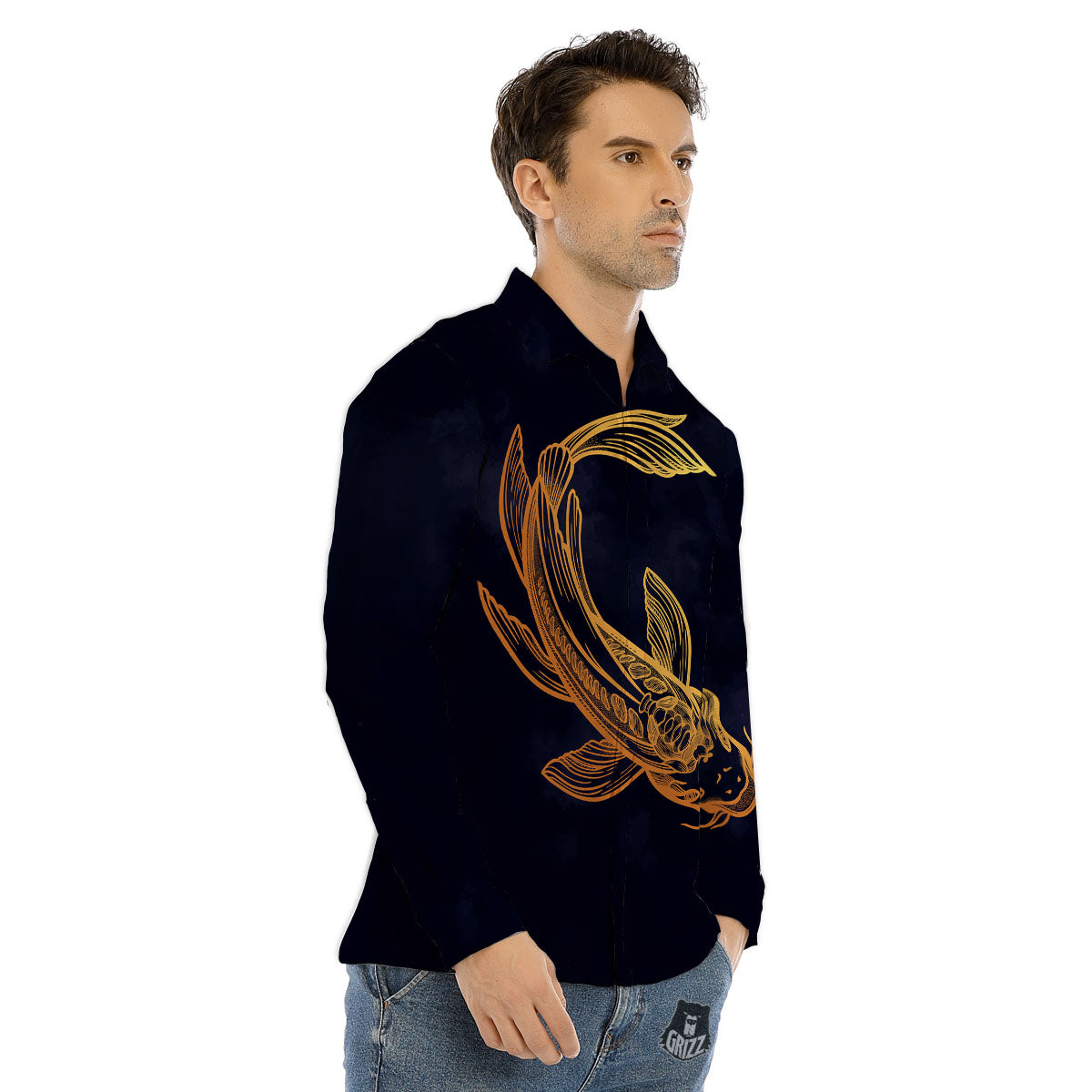 Koi Carp Golden Spiritual Print Men's Dress Shirts-grizzshop