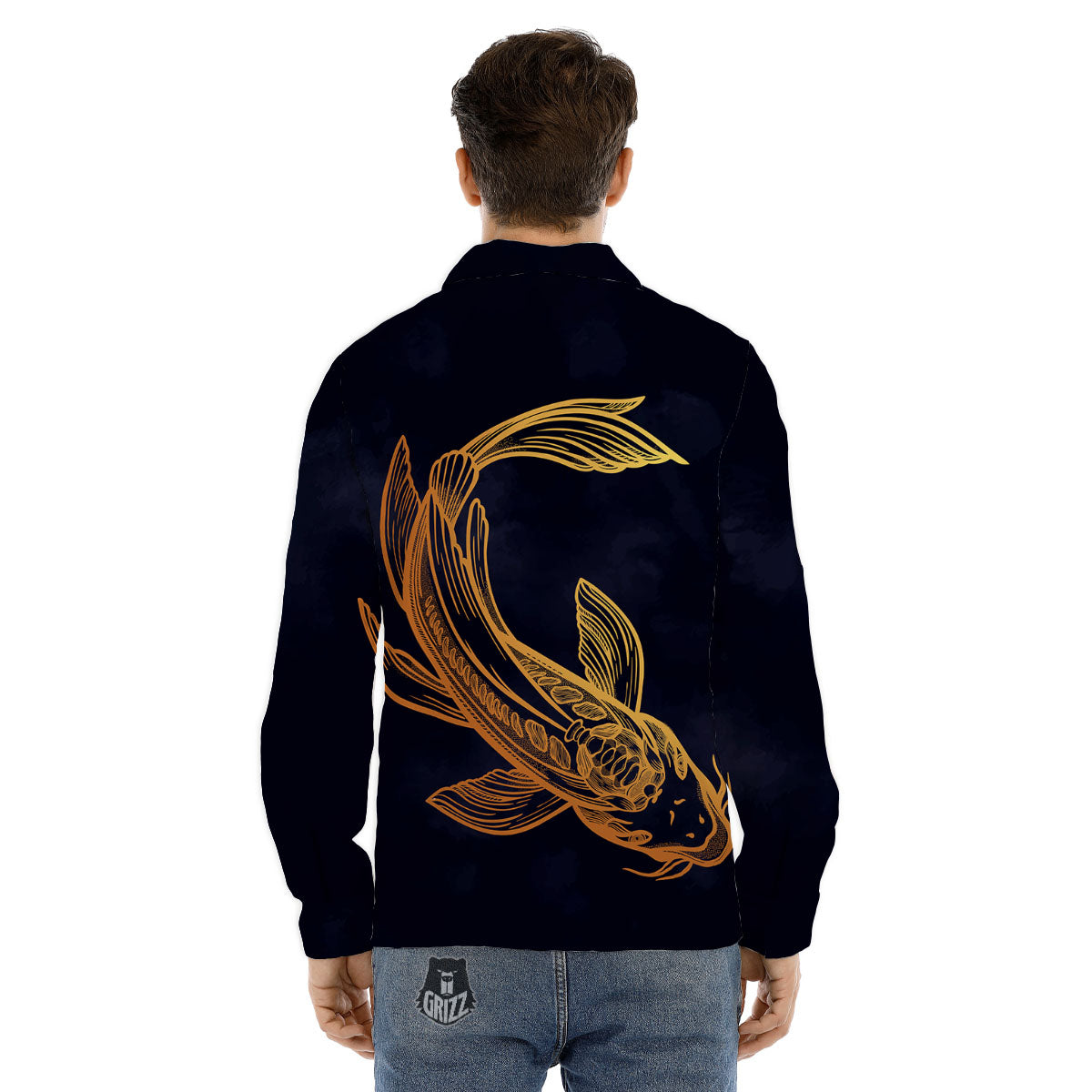 Koi Carp Golden Spiritual Print Men's Dress Shirts-grizzshop