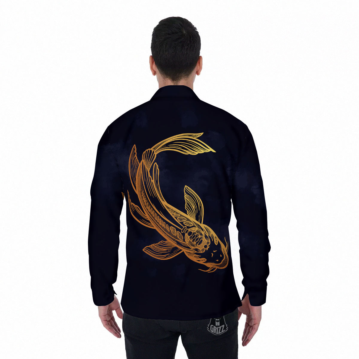 Koi Carp Golden Spiritual Print Men's Long Sleeve Shirts-grizzshop