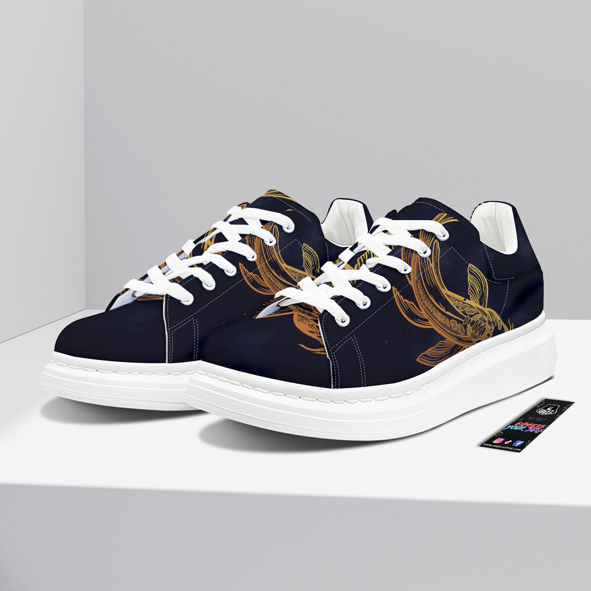 Koi Carp Golden Spiritual Print Platform Shoes-grizzshop