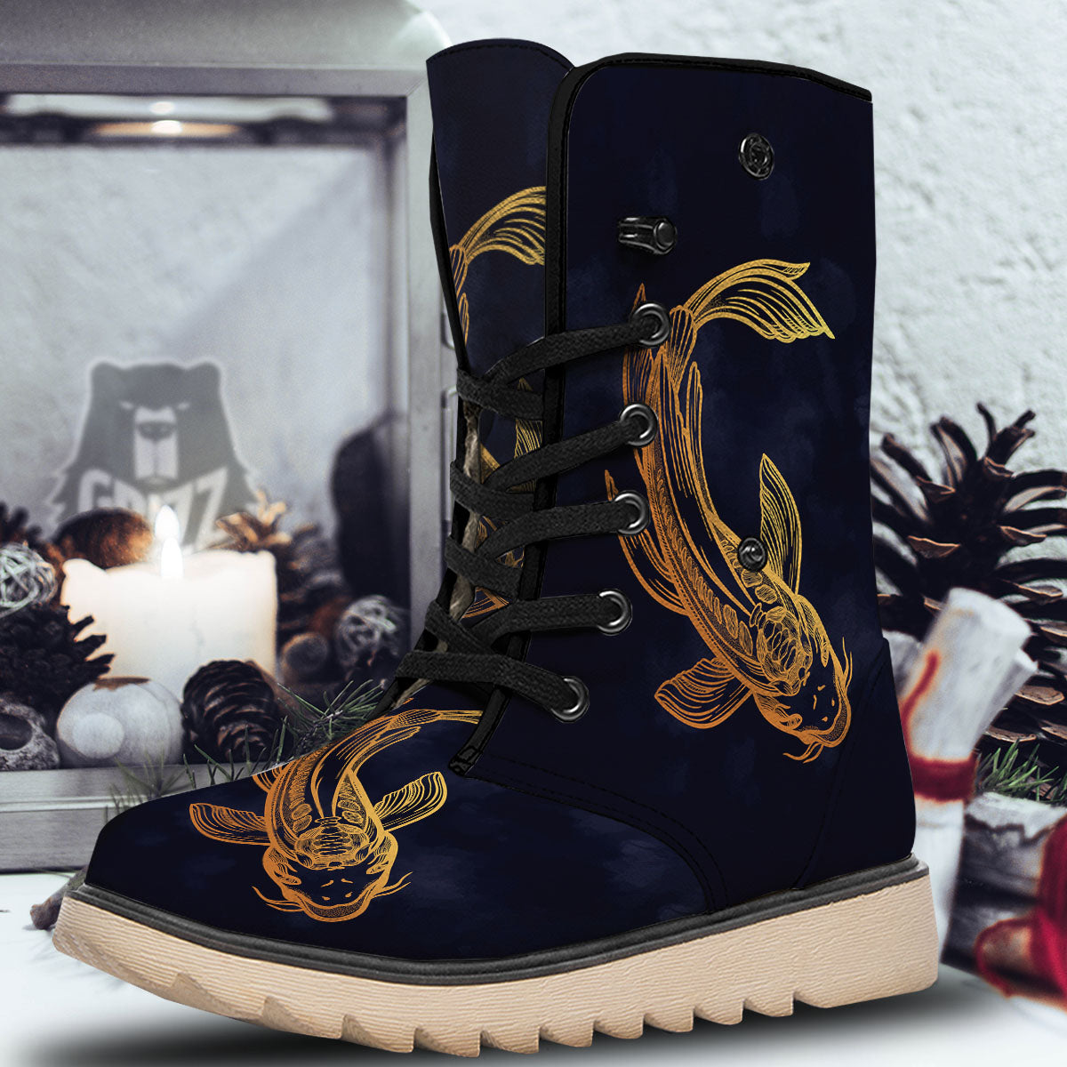 Koi Carp Golden Spiritual Print Snow Boots-grizzshop