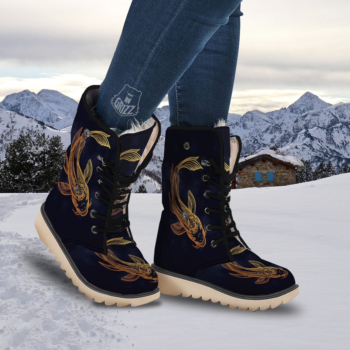 Koi Carp Golden Spiritual Print Snow Boots-grizzshop