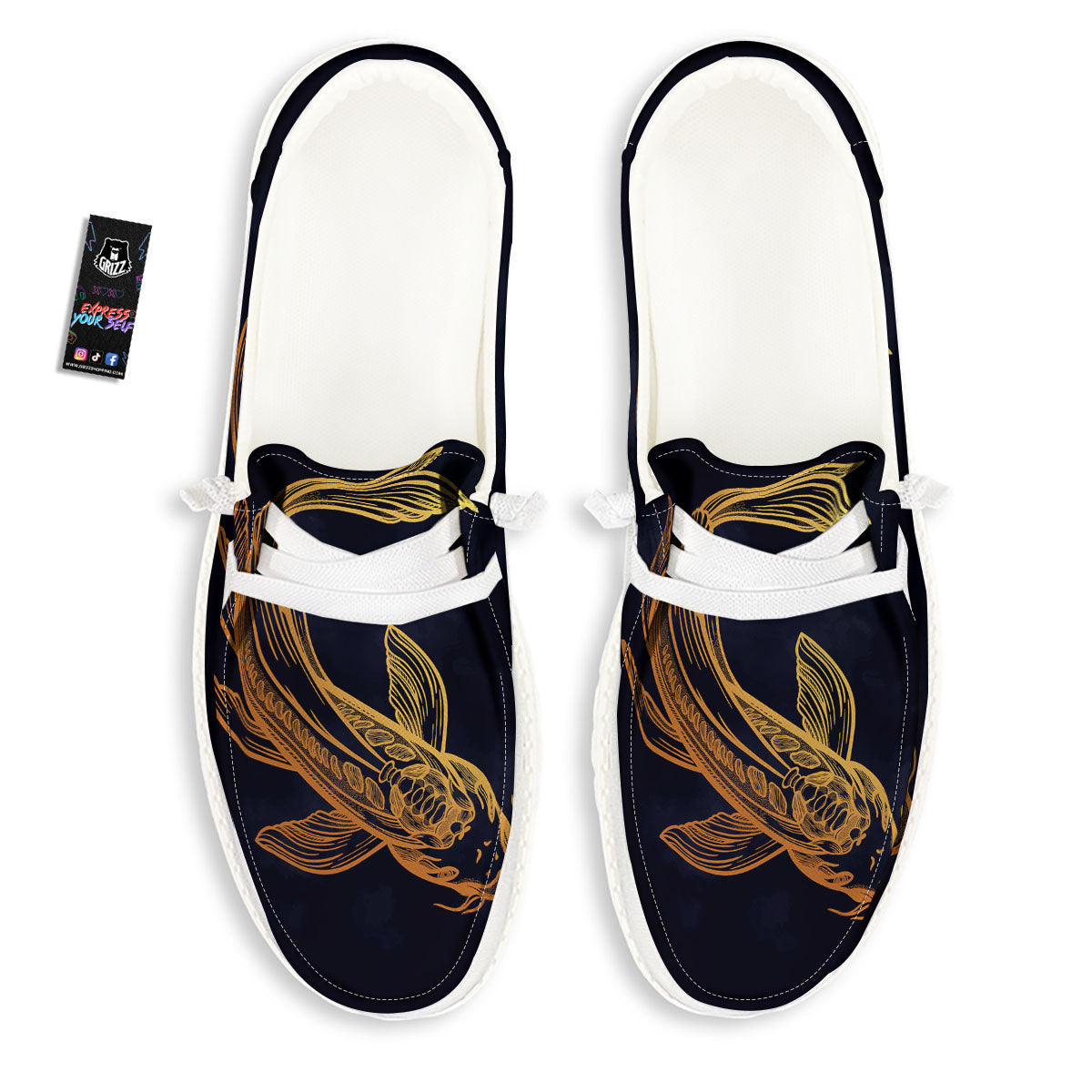 Koi Carp Golden Spiritual Print White Loafers-grizzshop