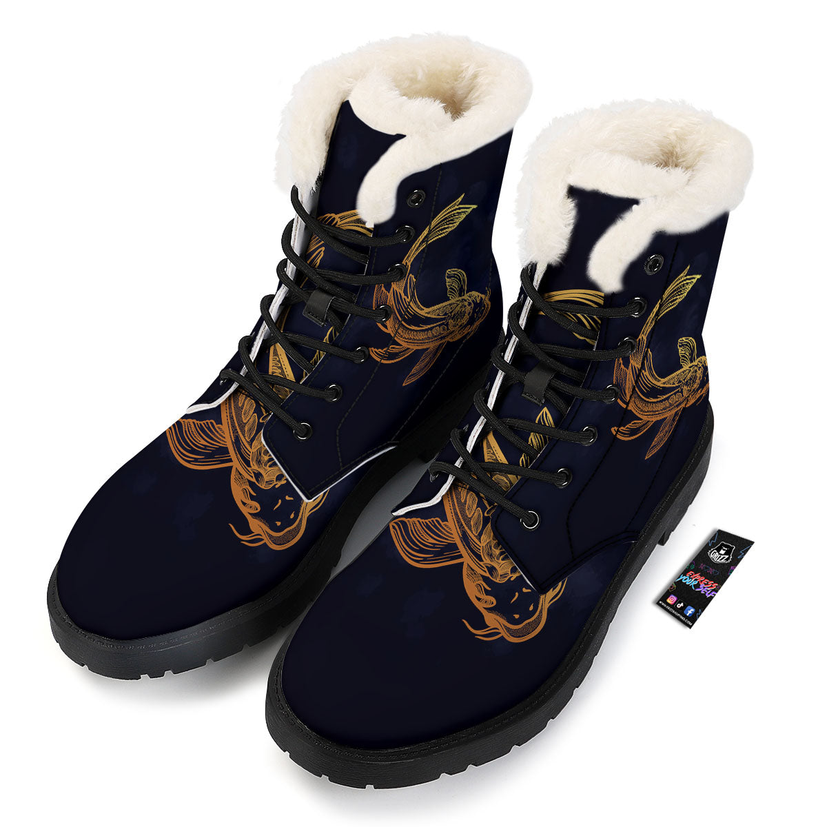 Koi Carp Golden Spiritual Print Winter Boots-grizzshop