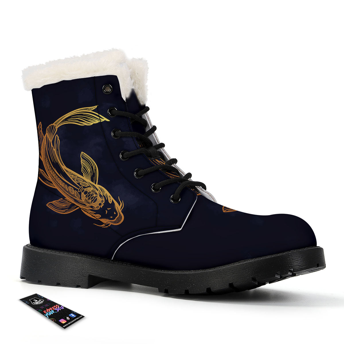 Koi Carp Golden Spiritual Print Winter Boots-grizzshop