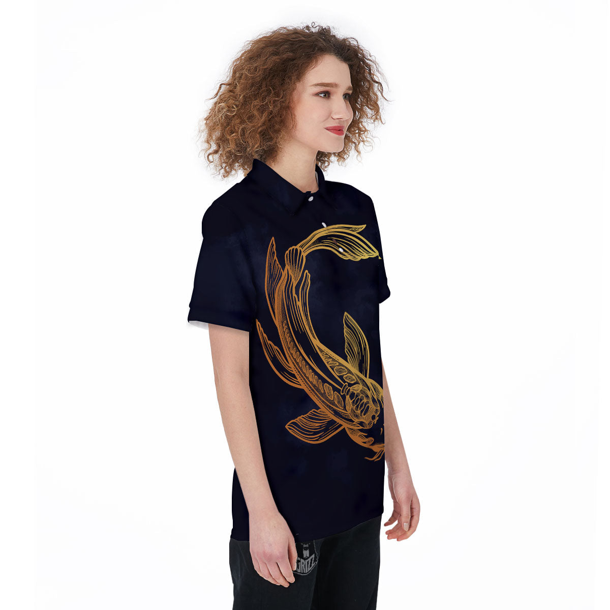 Koi Carp Golden Spiritual Print Women's Golf Shirts-grizzshop