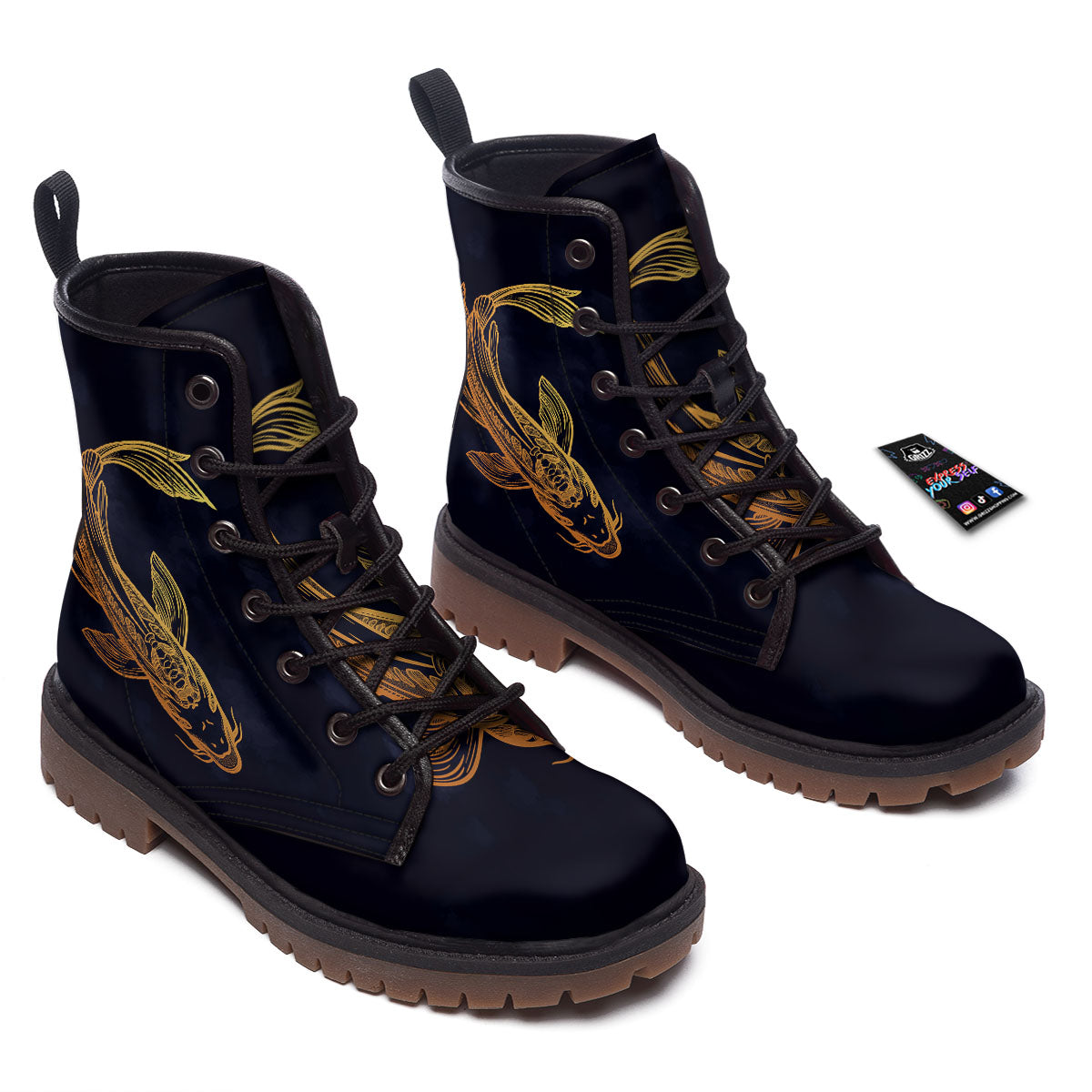 Koi Carp Golden Spiritual Print Work Boots-grizzshop