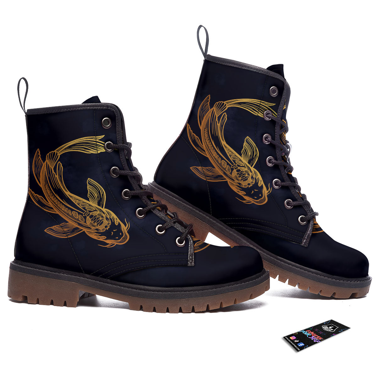 Koi Carp Golden Spiritual Print Work Boots-grizzshop