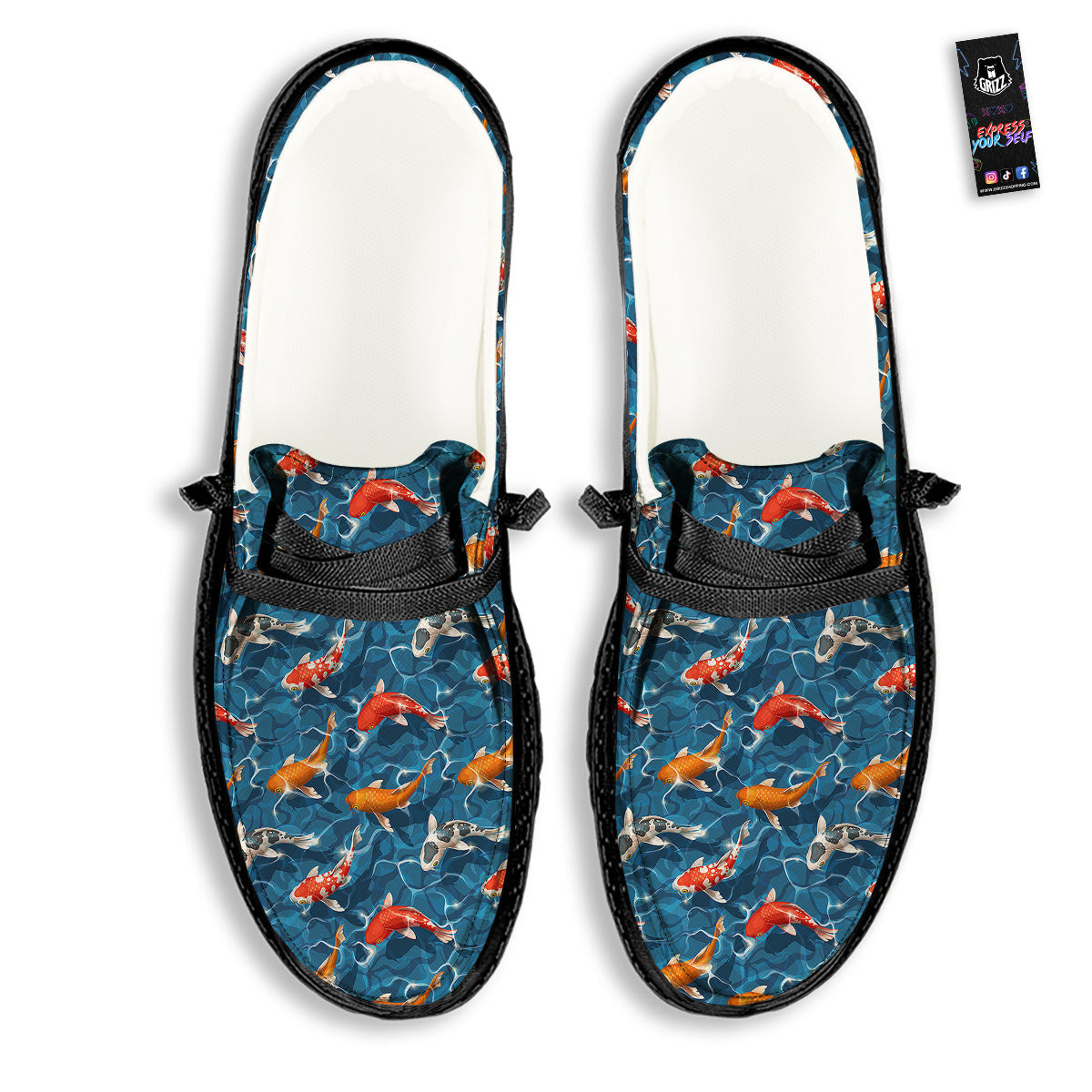Koi Carps Print Pattern Black Loafers-grizzshop