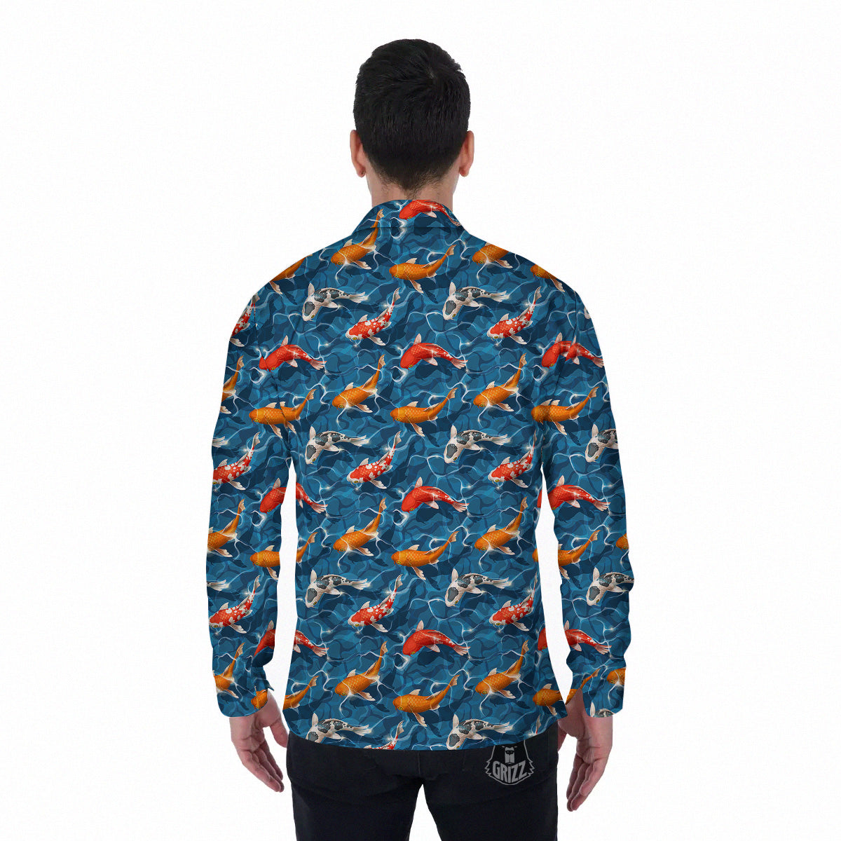 Koi Carps Print Pattern Men's Long Sleeve Shirts-grizzshop