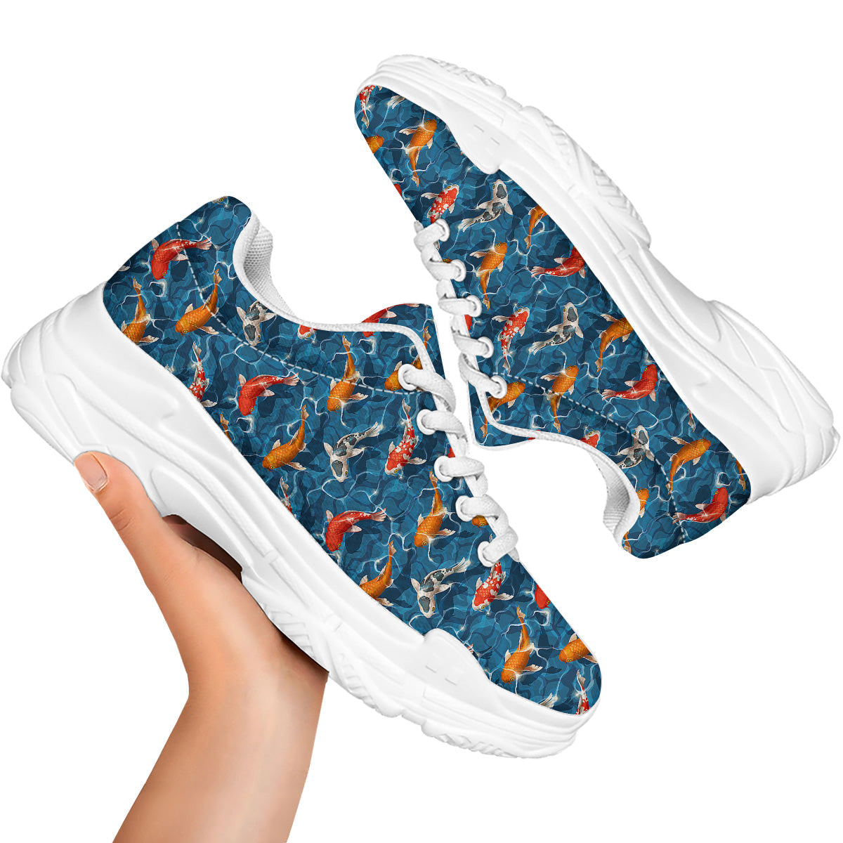 Koi Carps Print Pattern White Chunky Shoes-grizzshop